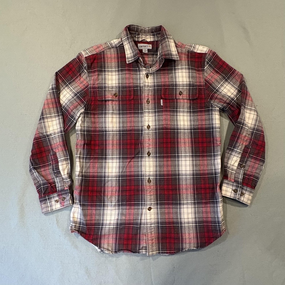 Carhartt Shirt Mens‎ Medium Red Plaid Long Sleeve Button Up Pockets Flannel